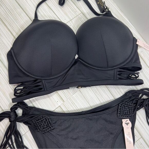 NWT‎ VS BOMBSHELL PUSH UP TOP 36B FRINGE CHEEKY BIKINI BOTTOM SMALL SWIMSUIT SET - Picture 3 of 9